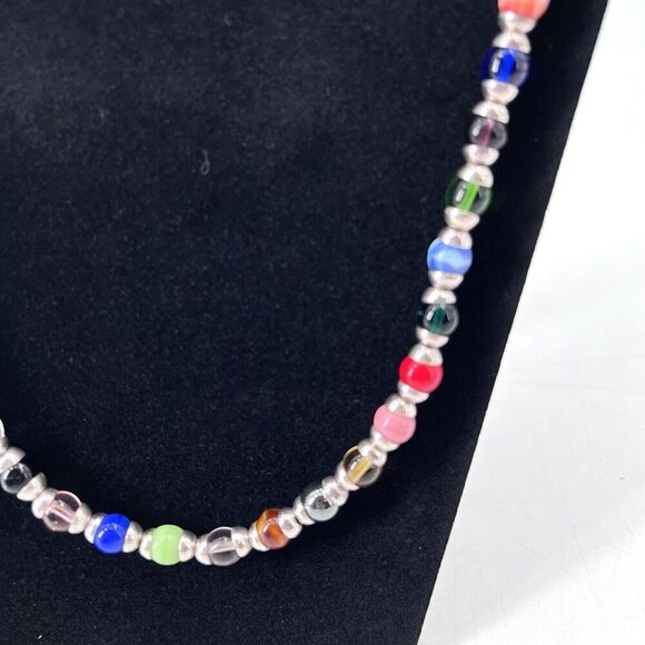 Handmade Womens Boho Silver Tone Colorful Beads Toggle Statement Necklace - Picture 3 of 8